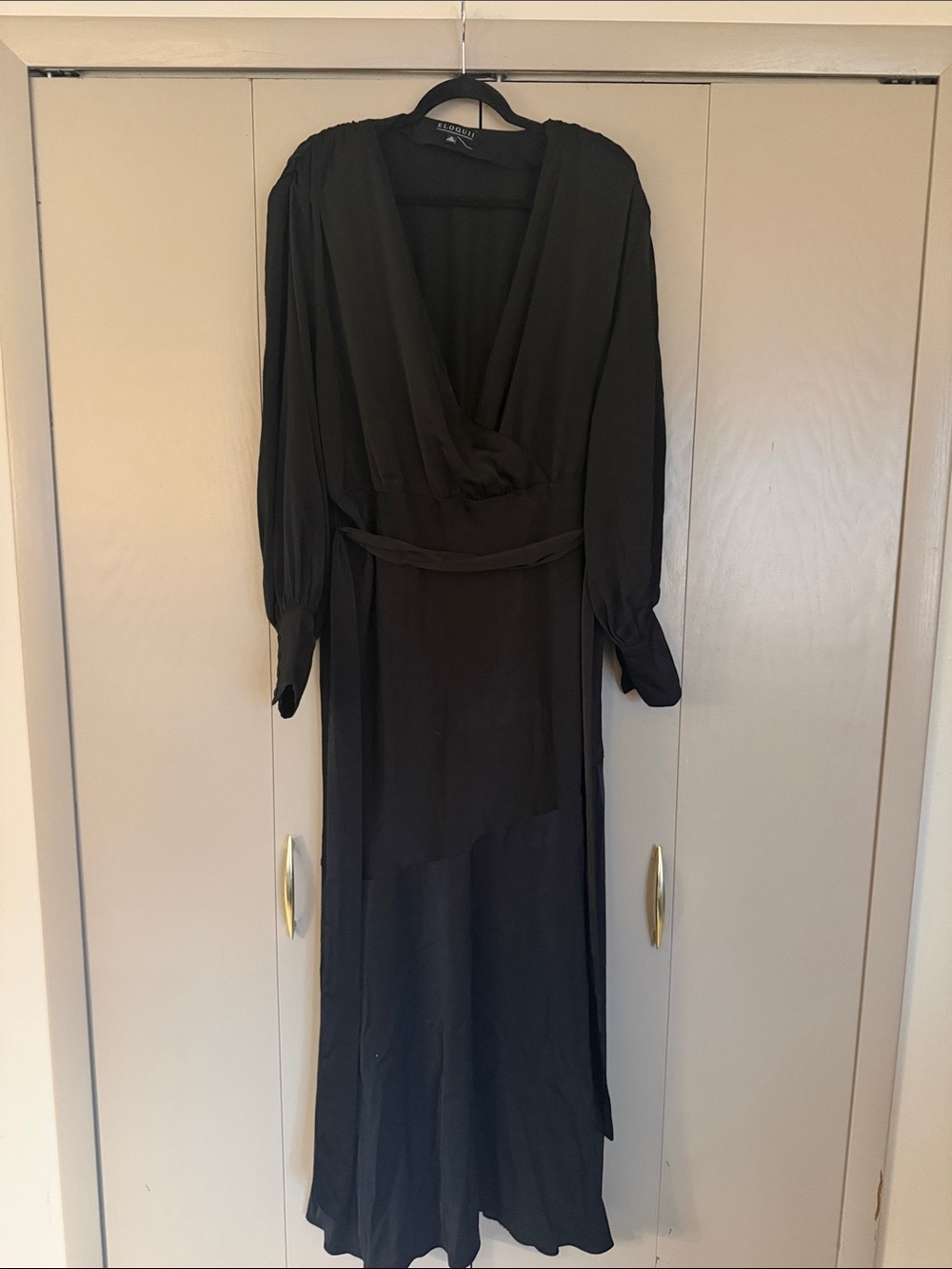 Eloquii Black Long Sleeve Wrap-Front Maxi Dress